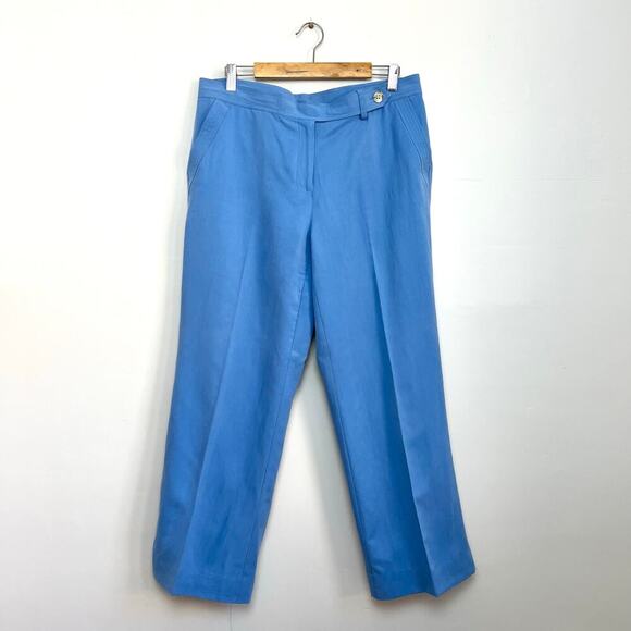 Vintage 90s Liz Claiborne Silk Linen Blue Open Front Blazer Trouser Suit Set 10 - Picture 6 of 14